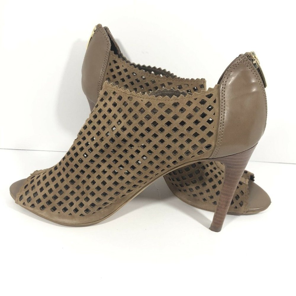 Marc Fisher Heel Boot Brown Laser Cut Open Toe